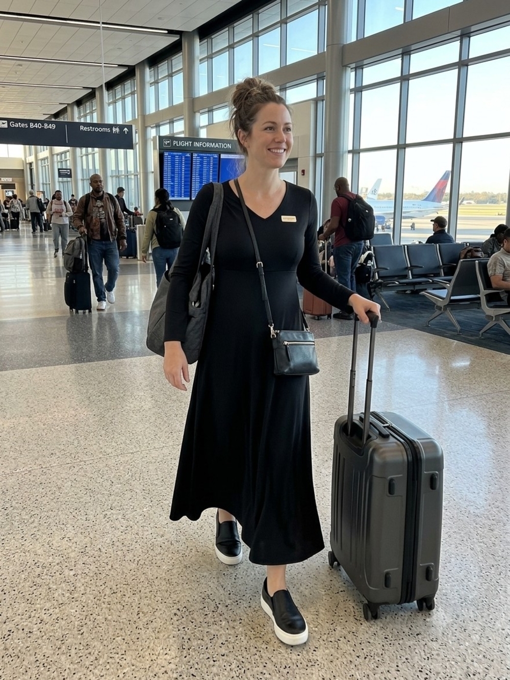 TravelSmith Black 3/4 Sleeve Maxi Dress - Picture 2 of 12